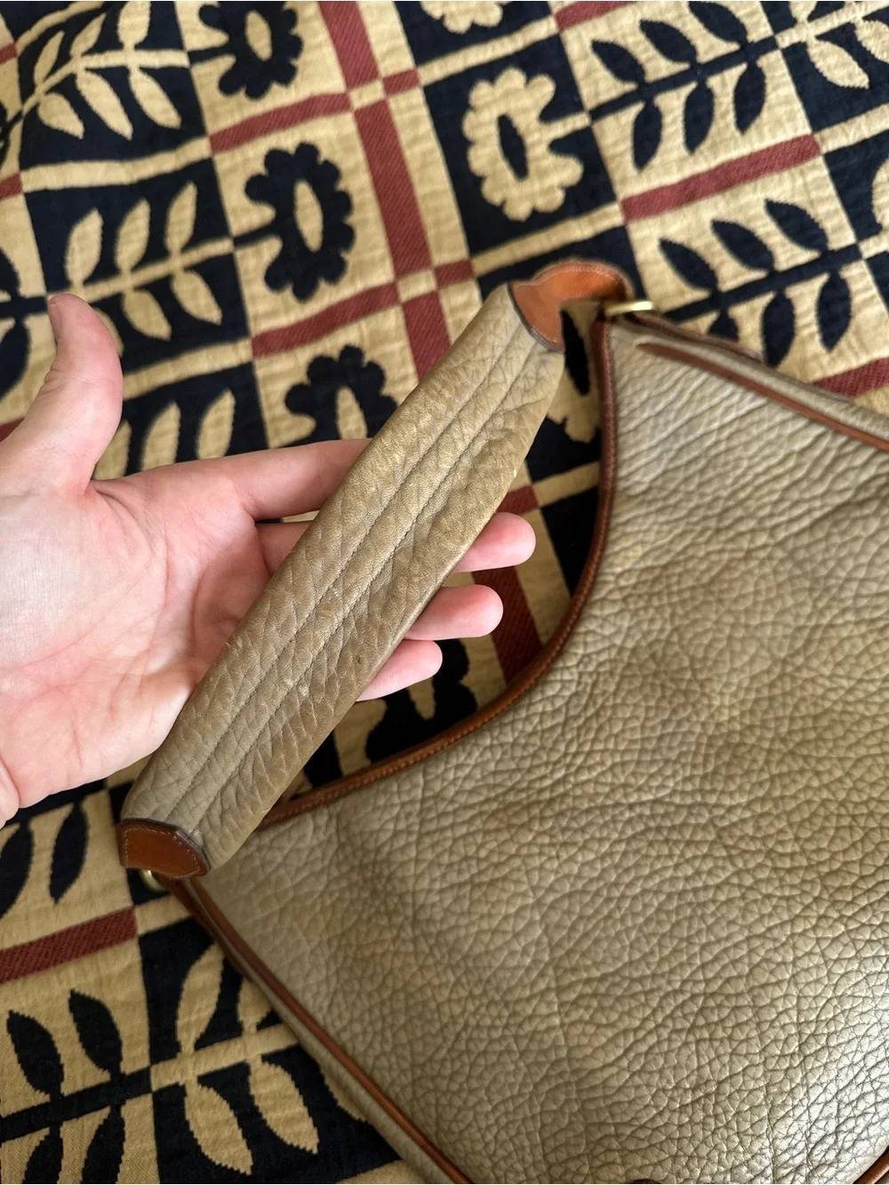 Vintage Dooney & Bourke Pebbled Leather Hobo Bag Taupe with Brown Trim